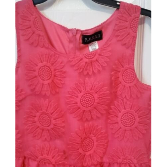 Guess Girl Pink Floral Embroidered Sleeveless Party Dress Fit and Flare L 14 EUC - Picture 2 of 5